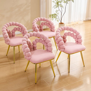 English Elm Modern Velvet Bubble Back Dining Accent Chair Set Glam Sculpted Upholstered Seating Gold,Pink W3875P446132