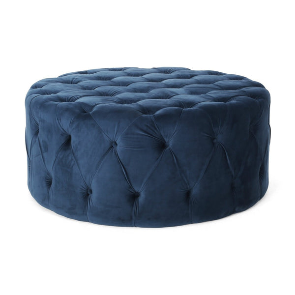 English Elm Ottoman Oversized Velvet Square Tufted Cocktail Piece for Glam Living Room Decor Blue 69074.00BLU