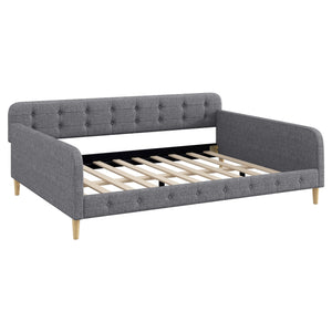 English Elm Queen Upholstered Daybed with Tufted High Sideboard, Linen Finish, Solid Wood Frame, 800lb Capacity Gray N7500001850E