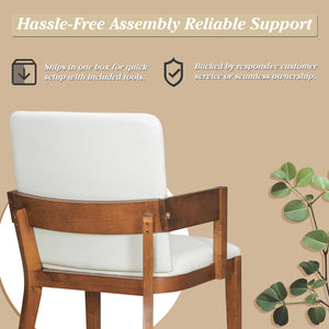 English Elm Modern Ergonomic PU Leather Dining Chairs Set of 2 with Reinforced Lumbar Support, Compact Style & Comfort Walnut,White N842P299017H