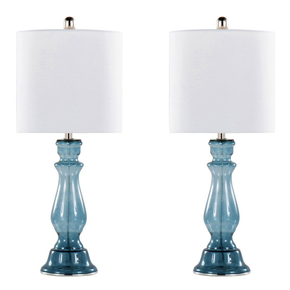 English Elm Bishop 24" Contemporary Seeded Glass Table Lamp Set of 2 with Brushed Nickel Base and White Linen Shade Blue B202P224034