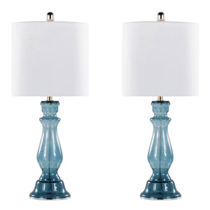 English Elm Bishop 24" Contemporary Seeded Glass Table Lamp Set of 2 with Brushed Nickel Base and White Linen Shade Blue B202P224034