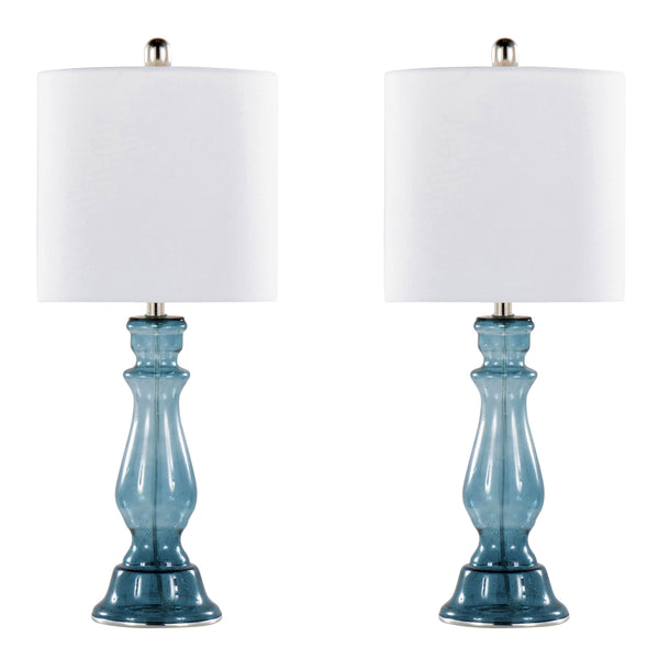 English Elm Bishop 24" Contemporary Seeded Glass Table Lamp Set of 2 with Brushed Nickel Base and White Linen Shade Blue B202P224034