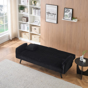 English Elm Minimalist Corduroy Reclining Sofa with Convertible Flat Sleeper and Cup Holder Black W3356P421777
