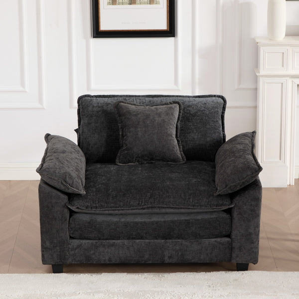 English Elm Cloud Sofa Single Seat - Modular Chenille Lounge Chair with Double-Layer Cushion, Ergonomic Support and Easy Assembly Black W1143S00034