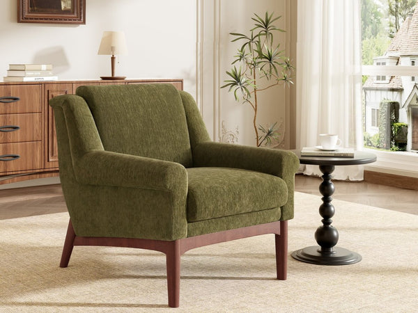 English Elm Modern Boucle Accent Chair Sculpted Flared Arms Birch Legs Mid-century Living Room N723P426251G