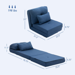 English Elm HOMCOM Convertible Flip Chair Floor Sofa Bed with Adjustable 5-Position Backrest, Pillows & Steel Frame Dark Blue W2225P249723