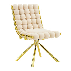 English Elm Cream Dutch Velvet Swivel Chair Tufted Bubble Backrest Glam Armless Accent Seat Beige,Gold W3875P448019