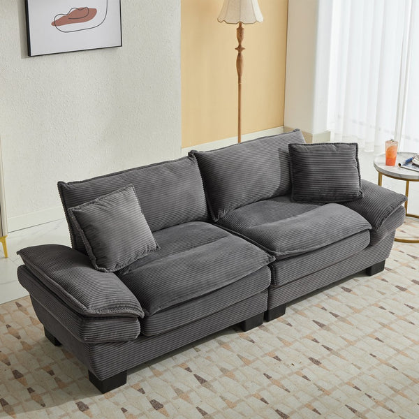 English Elm Corduroy Stylish Sleeper Sofa Loveseat with Dual-Layer Cushions & Two Support Pillows, Sturdy Frame Grey W676P184143