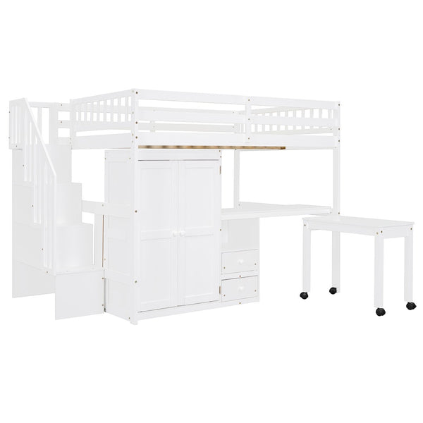 English Elm Queen Murphy Bed with Integrated Desk Cabinet Shelves Space Saving Studio Solution White N708S00014K