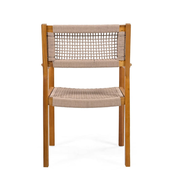 English Elm Braided Rope and Acacia Wood Dining Chair Set Coastal Farmhouse Woven Seating Pair N779P202840T