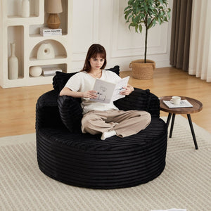 English Elm 50"l Corduroy Oversized Sleeper Chair with Neck Pillow Support for Lounge or Bedroom Black W834P405865