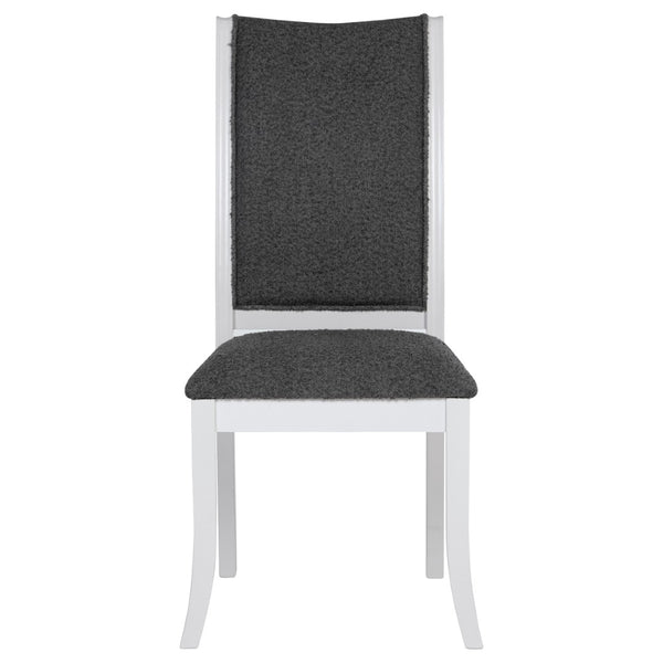 English Elm Tyler Round Dining Set Seats Six with High-back Upholstered Chairs in Pearl White B062S01800