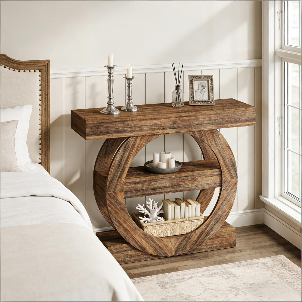 English Elm Rustic Two Tier Narrow Console Table Slim Farmhouse Design for Entryway or Living Room T3971P454239