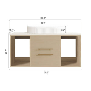 English Elm Modern Floating Bathroom Vanity Oval Ceramic Sink Plywood Cabinet Soft Close Storage W3136S00077