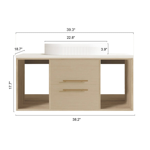 English Elm Modern Floating Bathroom Vanity Oval Ceramic Sink Plywood Cabinet Soft Close Storage W3136S00077