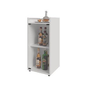 English Elm White Compact Bar Cabinet with Tempered Glass Door and Open Shelf for Modern Spaces B062P461066