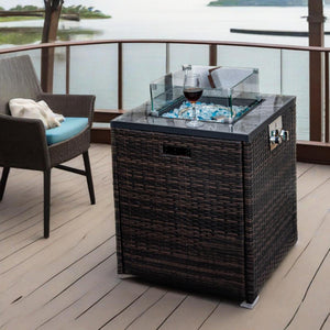 English Elm 24" 50000 BTU Propane Fire Pit Table with Windshield, Ceramic Tile Top, Wicker Base & Cover W85343026