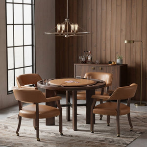 English Elm Gorman Walnut Game Dining Table Set with Faux Leather Nailhead Chairs for 4 B050S00040