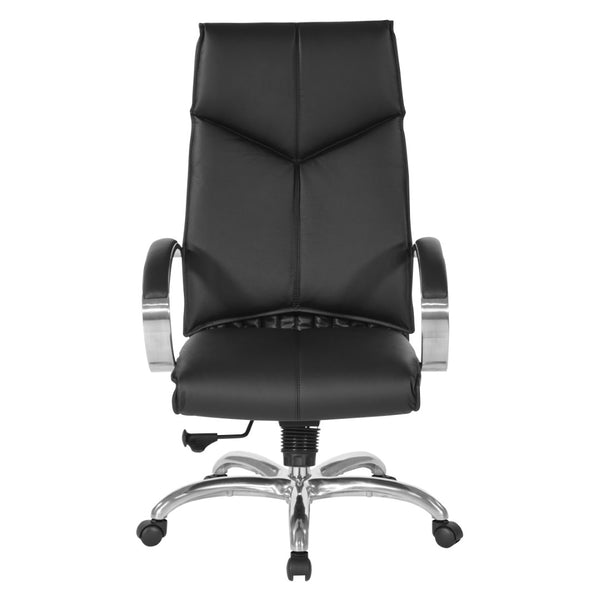 OSP Home Furnishings Deluxe Executive Top Grain Leather Office Chair with Lumbar Support and Chrome Arms High 8200