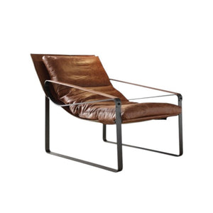 English Elm Quoba Top Grain Leather Lounge Chair Iron Frame Low Profile Living Room Seat B2726P419520