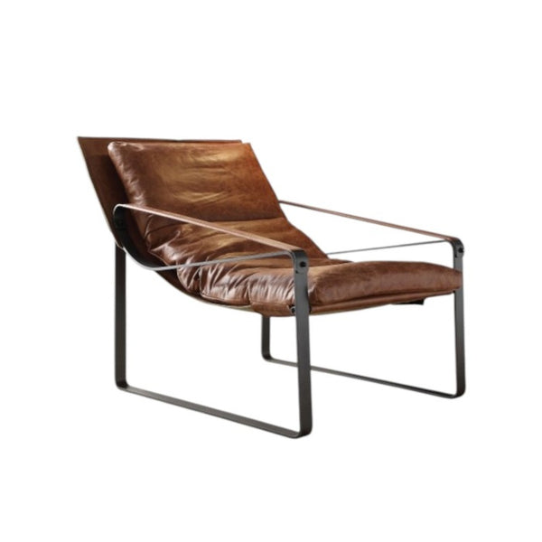 English Elm Quoba Top Grain Leather Lounge Chair Iron Frame Low Profile Living Room Seat B2726P419520