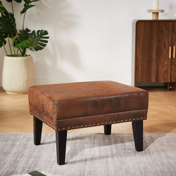 English Elm Christopher Knight Home® - Mirod Vintage Distressed Ottoman with Nailhead Trim, Solid Birch Legs, Foam Seat for Living Room N760P304308D