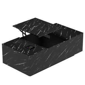 English Elm Coffee Table with Led Lighting Bluetooth Speaker Wireless Charging and Faux Marble Top T3773P415730