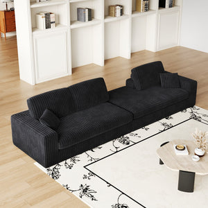 English Elm 114.5'Modern Corduroy Modular sofa with reversible chaise, slow-rebound foam cushions and versatile L-shape seating Black W834S00458