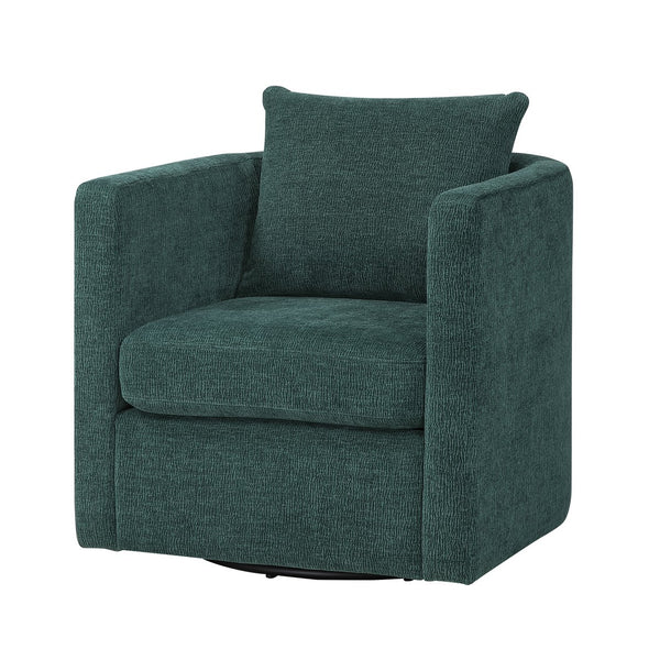 English Elm Sutton Peacock Performance Fabric Swivel Barrel Chair — Stain-Resistant, Pocket Coil Seat, Reversible Cushions B050P322586