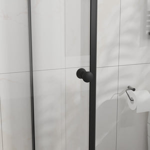 English Elm Goodyo Frameless Corner Shower Stall Tempered Glass Pivot Door with Matte Black Hardware W1223S00038