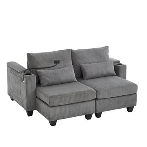 English Elm Convertible Chaise Lounge Sofa Bed With Usb Ports, Cup Holders & Storage - Stylish Grey Sleeper Sofa N719S002020E