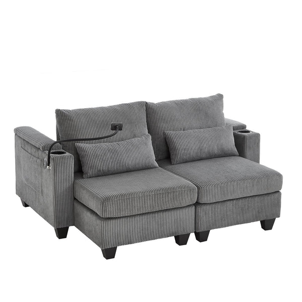 English Elm Convertible Chaise Lounge Sofa Bed With Usb Ports, Cup Holders & Storage - Stylish Grey Sleeper Sofa N719S002020E