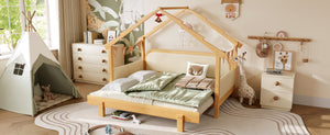 English Elm Twin Pine Treehouse Floor Bed with Padded Rails and Cabin Roofline for Kids White W1580S00383