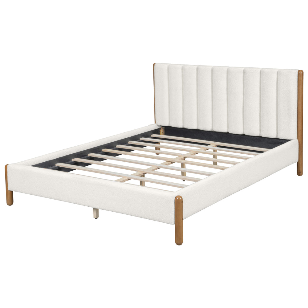 English Elm Christopher Knight Home® - Queen Boucle Upholstered Bed Frame with Thick Vertical Headboard, Solid Rubberwood Legs, White N757Q256985K