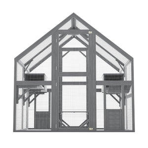 English Elm Cat, Outdoor Wood Enclosure Multi-level Shelter with Platforms Resting Boxes Waterproof Canopy W1598S00039