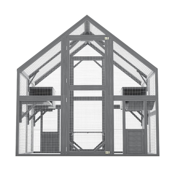 English Elm Cat, Outdoor Wood Enclosure Multi-level Shelter with Platforms Resting Boxes Waterproof Canopy W1598S00039