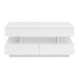 English Elm U-Can Lift-Top Coffee Table with LED Ambient Lighting, Dual Drawers and Adjustable Scalable Design White N724P290058K