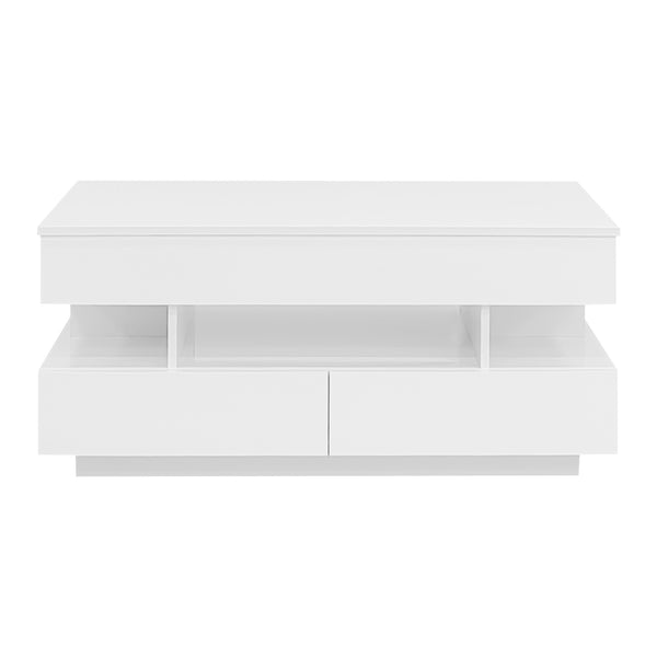English Elm U-Can Lift-Top Coffee Table with LED Ambient Lighting, Dual Drawers and Adjustable Scalable Design White N724P290058K