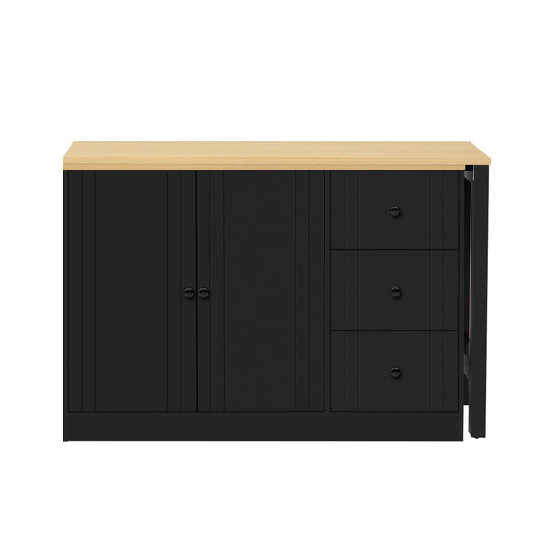 English Elm U_style Extendable Wooden Sideboard with 3 Drawers and 2 Doors for Entryway Living Room N711P334768O