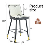 English Elm Modern Two-Tone Pu Bar Stool -White and Dark Gray Spliced Chairs With Gold Decorated Legs.White and Dark Gray Spliced,Black Metal Legs,Set Of 2 Chairs.