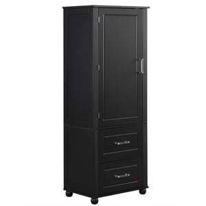 English Elm Tall Bathroom Storage Cabinet - Stylish Freestanding Unit With Two Drawers & Adjustable Shelf, Black N725P241045B-GIGA