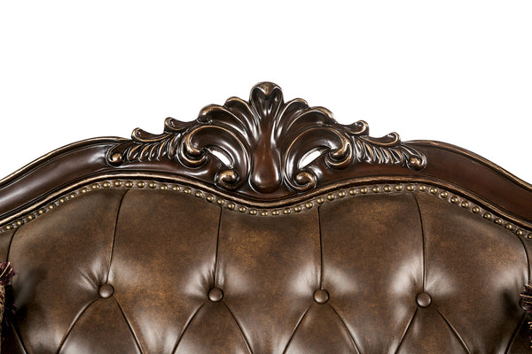 English Elm Traditional Carved Tufted Accent Chair with Rolled Arms, Nailhead Trim and Elegant Upholstery Brown,Cherry 35 L x 46 W x 33 H B2741P380810