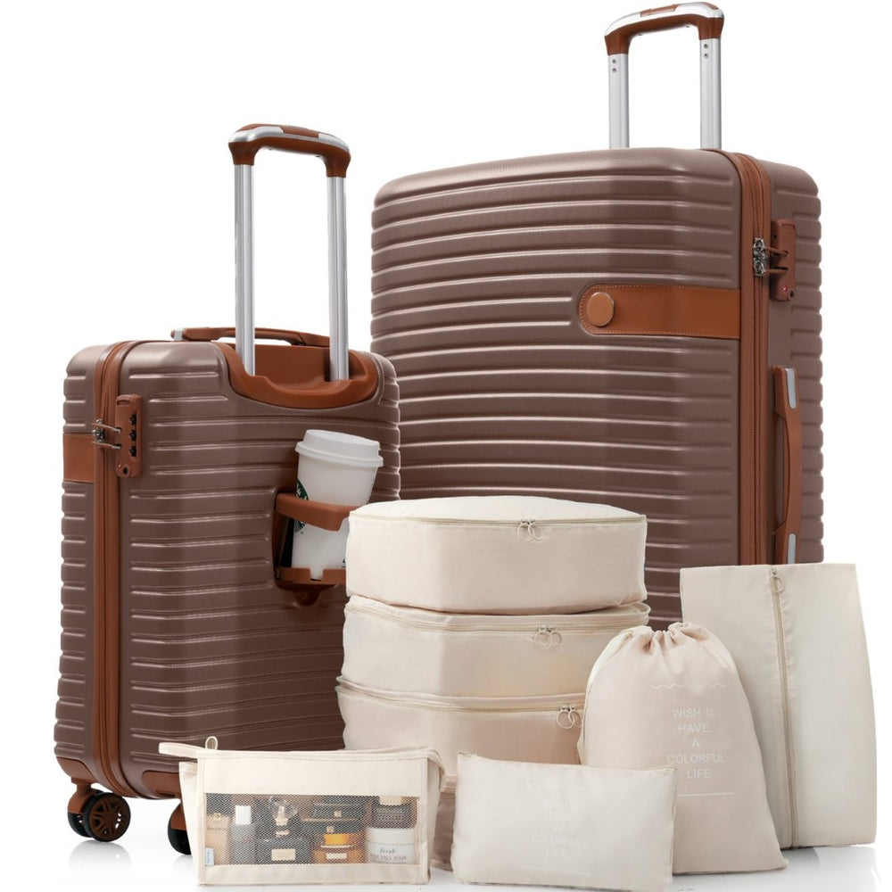 English Elm Hardshell Two Piece Luggage Set with Tsa Lock Spinner Wheels and Packing Cubes Brown N730P261826D