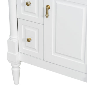 English Elm 24 Inch Freestanding Vanity with Ceramic Sink Rubberwood Frame Matte Finish Storage White N725P356058K