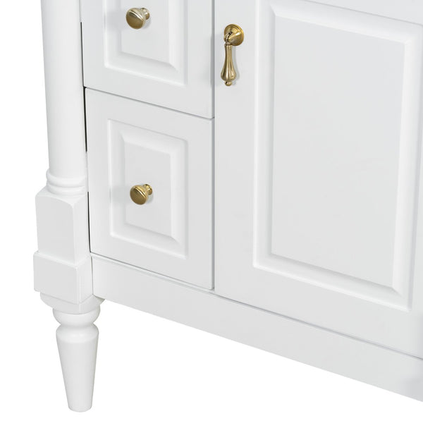English Elm 24 Inch Freestanding Vanity with Ceramic Sink Rubberwood Frame Matte Finish Storage White N725P356058K