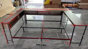 English Elm Corner Full Bed Frame with Bookcase, LED Light & USB Charging, Reversible Daybed w/2 Drawers, Grey W1670P314268