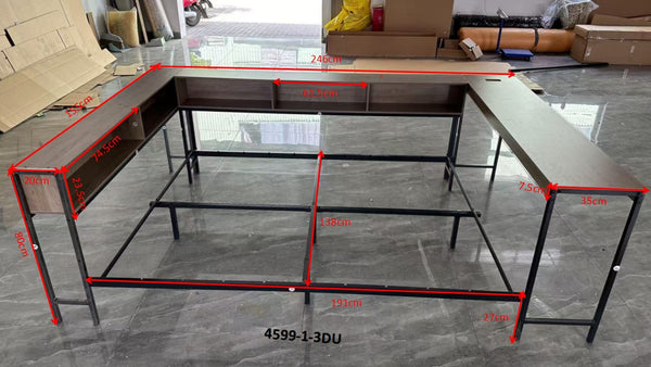 English Elm Corner Full Bed Frame with Bookcase, LED Light & USB Charging, Reversible Daybed w/2 Drawers, Grey W1670P314268