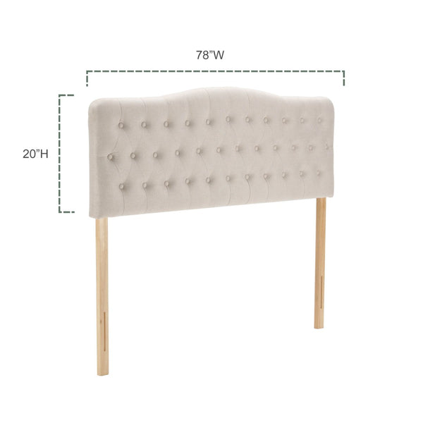 English Elm Upholstered King Headboard - Adjustable Height, Diamond Tufted Linen Fabric, Solid Wood Legs - Beige Elegance T2694P189925-GIGA