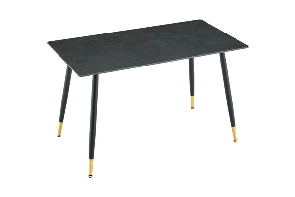 English Elm Modern Sintered Stone Rectangular Dining Table with Gold Tipped Steel Legs for Any Room Dark Gray W3493P436746